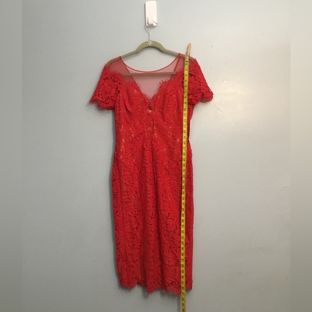 Rene Ruiz Vibrant Red Lace Midi Dress